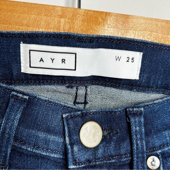 AYR Womens Size 25 High Rise Ankle Slit Jean Stretch Skinny Whiskered Denim Blue - Picture 8 of 12